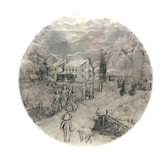 Wendell August Forge Other - Wendell August Forge Collectible The Gathering Handcrafted Scene Plate Round 9"